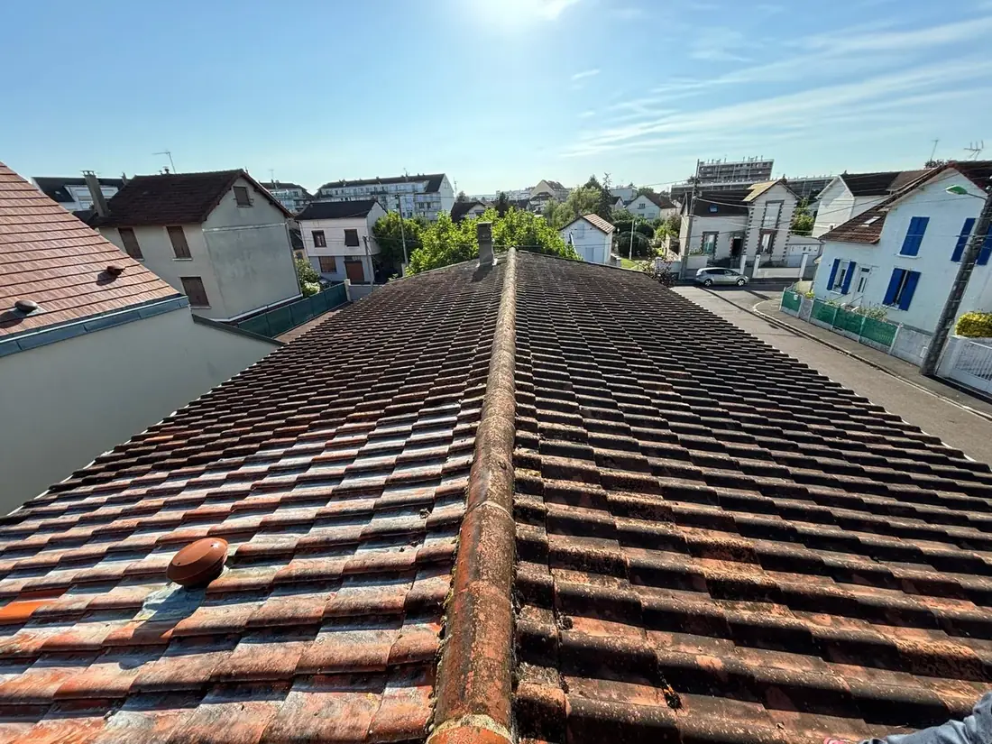 Contrôle visuel d'une toiture en tuiles après l'hiver, dans l'Indre